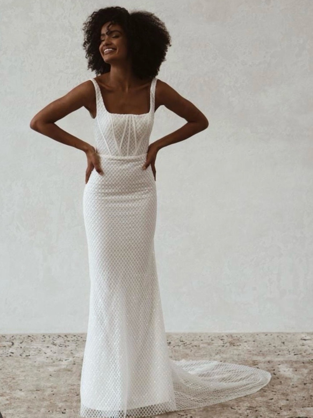 Made With Love Andy Square-Neck Bridal Dress with Textured Lace